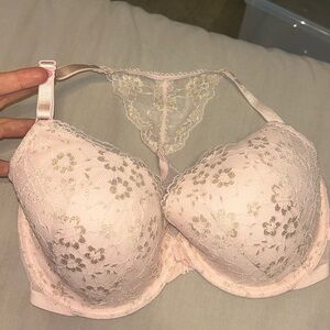 Victoria’s Secret Front Closure Pink and Gold Lace Racerback Bra